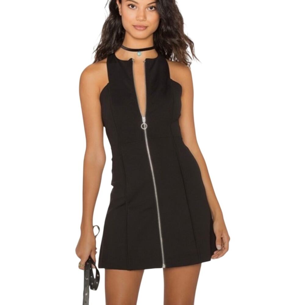 Free People Black Cutout Zip Front Mini Dress NWT Size Large